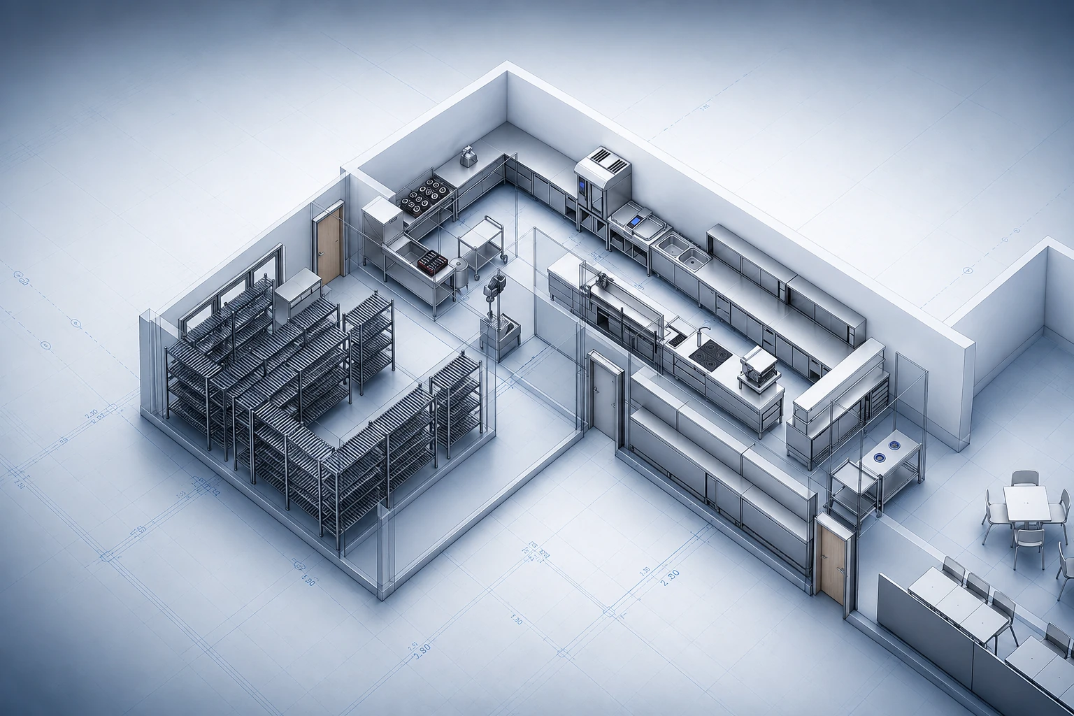 3D-Visualisierung der geplanten Gewerbeküche für die Genusswelt der Mohrenbrauerei „Anna“ in Rankweil